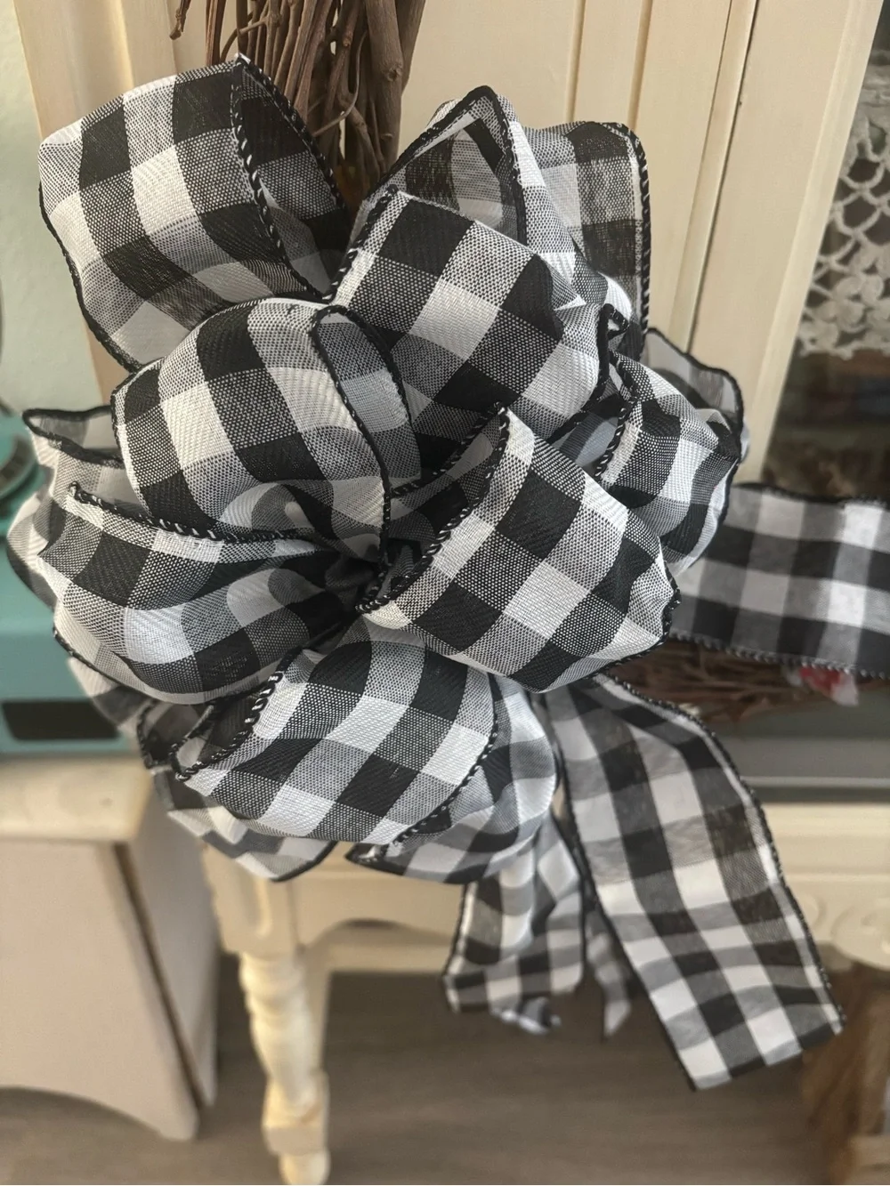 Buffalo Check DIY Wreath Bow Large Long Tails Black & White NEW ITEM Final Sale
